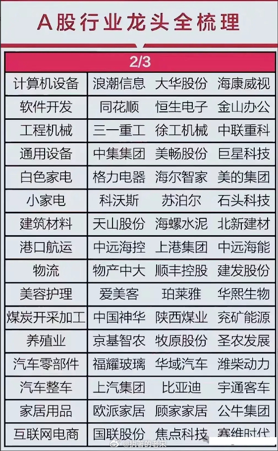 行业龙头股一览表深度解析